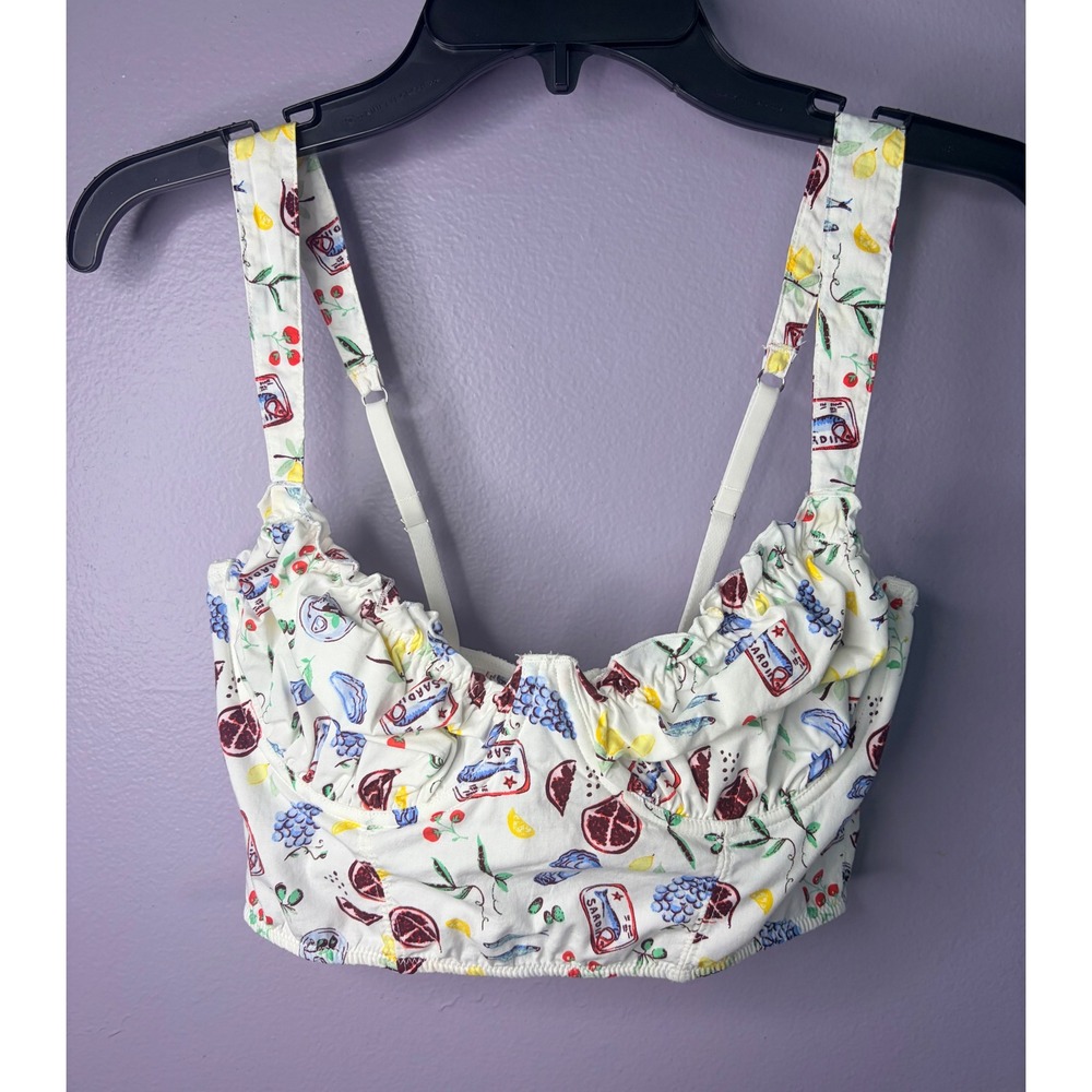 Colsie Womens Sardine Fruit Print Bustier Crop Top White M Sweetheart Ruched